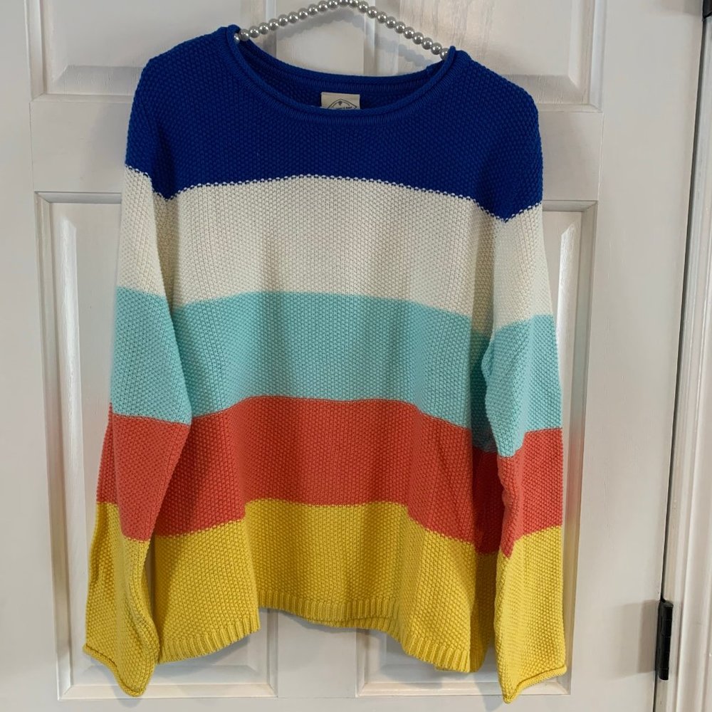 NEW St. John's Bay Ladies Petite Bold Colorful Stripe Crew Neck Knit Sweater